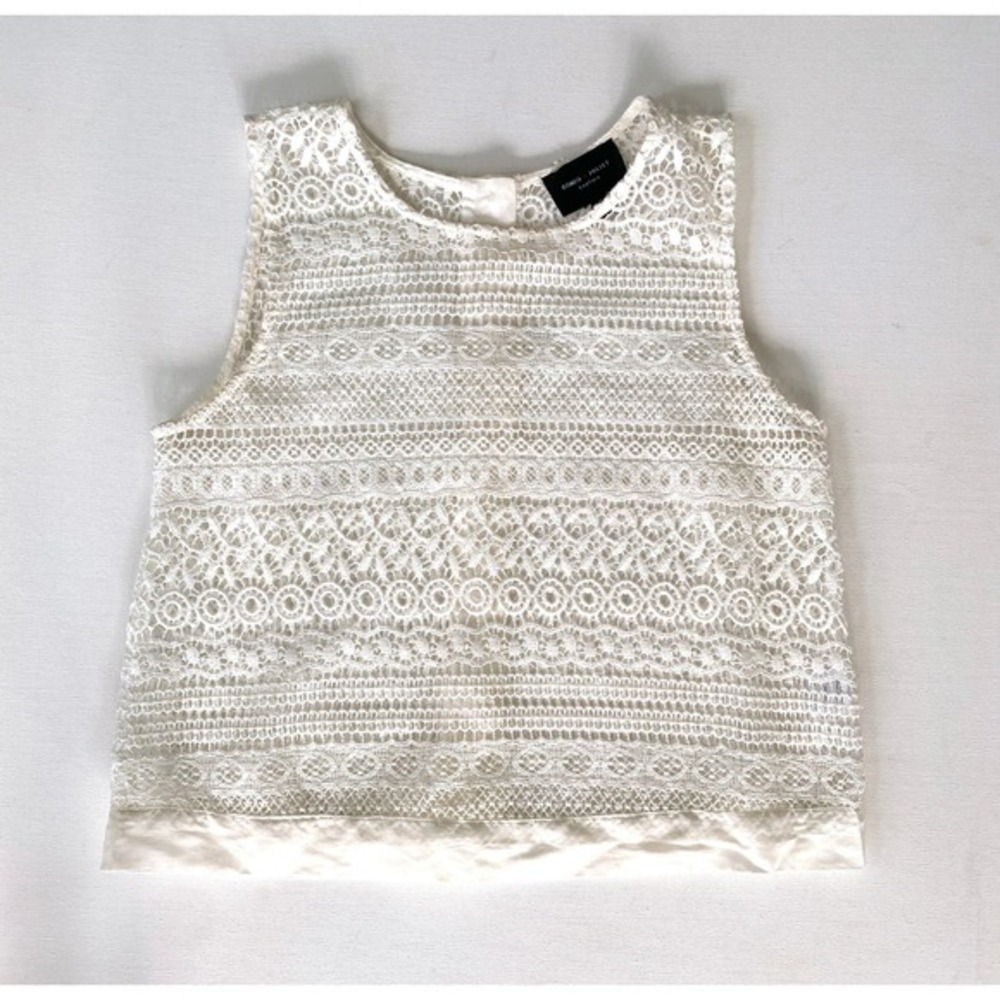 Romeo + Juliet Couture‎ Lace Tank Top Sleeveless Button Back Ivory Size M